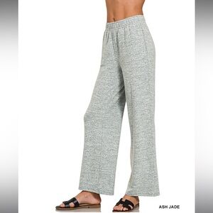 #HP-2548Y SOFT MELANGE HACCI ELASTIC WAISTBAND LOUNGE PANTS Ash Jade